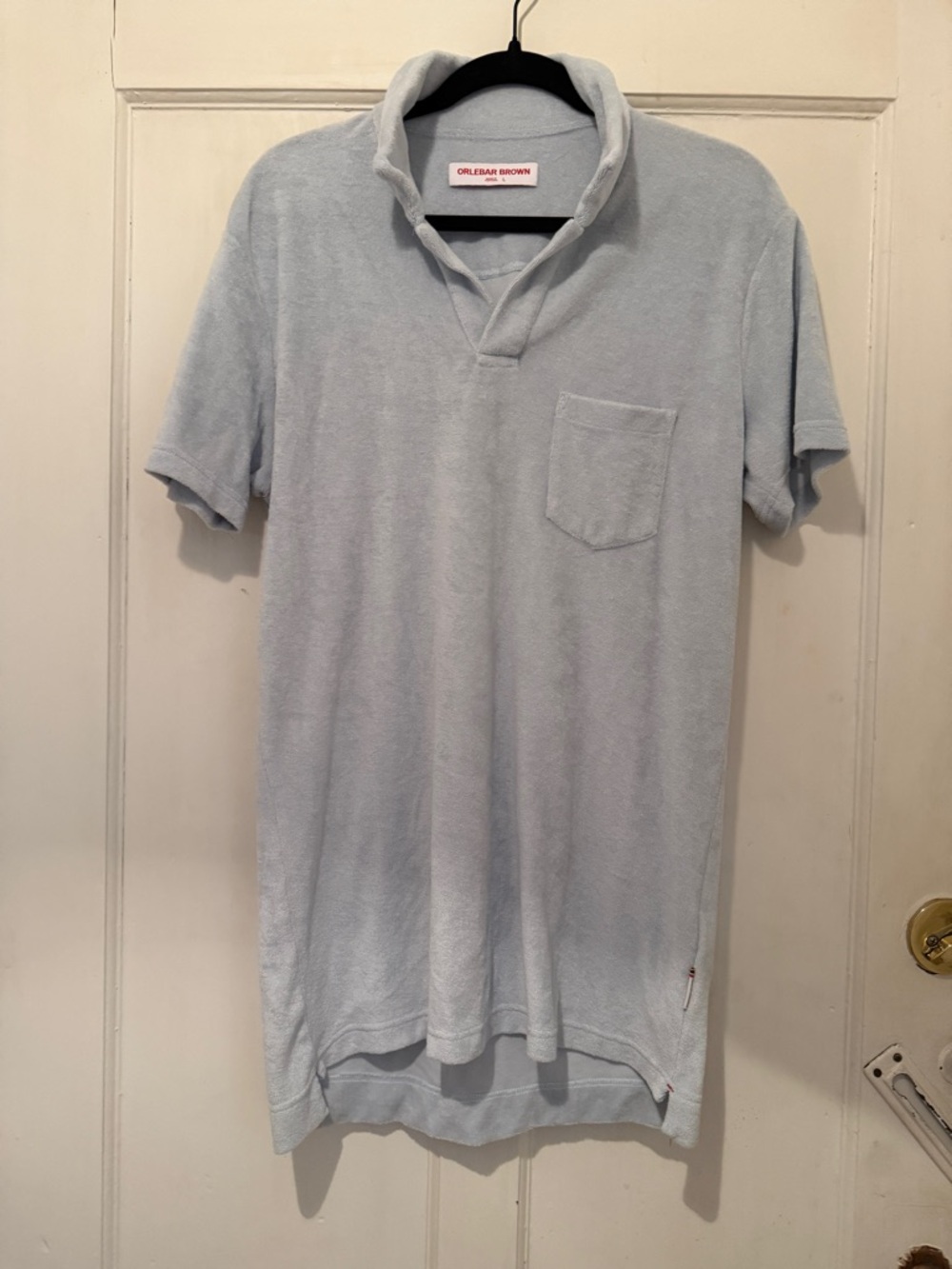 Orlebar Brown Men’s Pale Blue Terry Polo with Chest Pocket